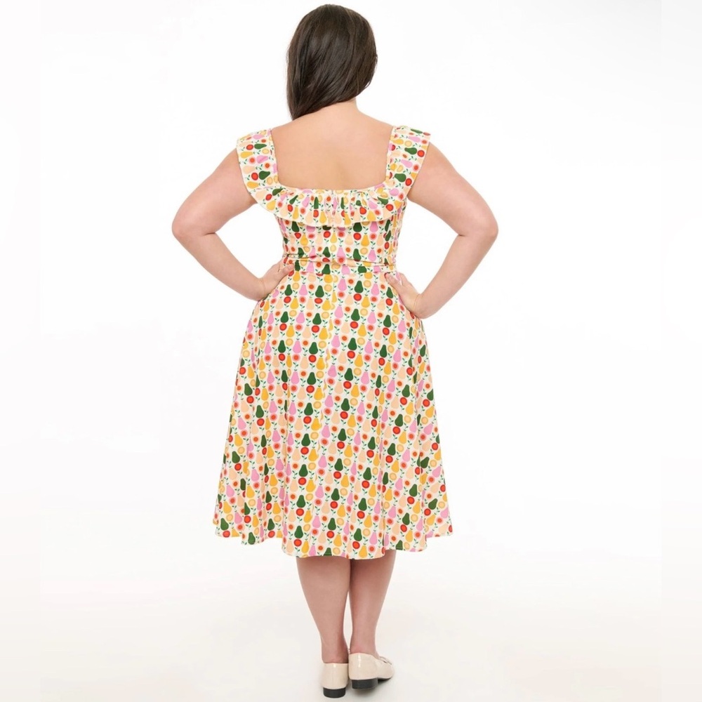 Unique Vintage Magnolia Place Multicolored Pear Print Barbara Swing Dress, NWT! - Picture 10 of 16